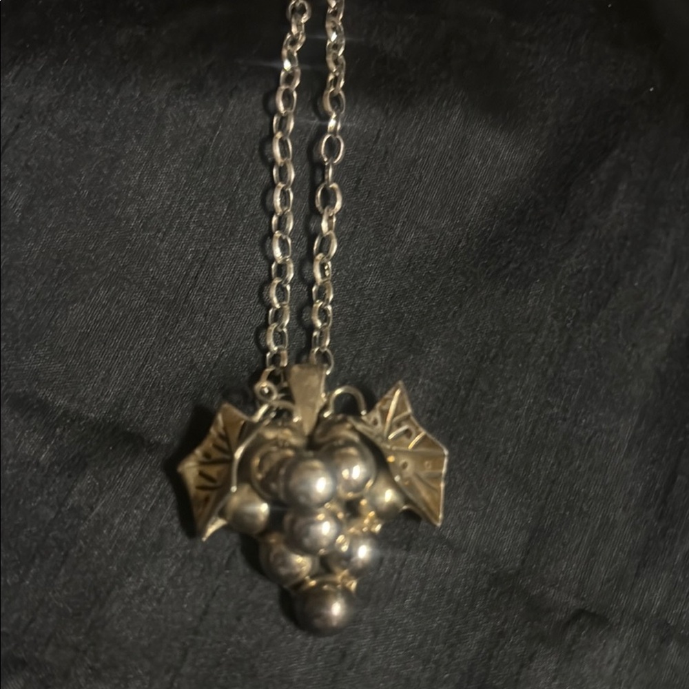 Sterling Silver Grape Cluster Pendant Necklace - Silver